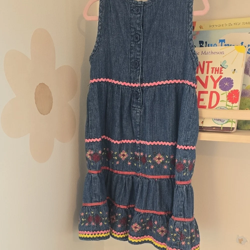 Vintage Embroidered Denim Girls Dress with Pink Floral Accents Size 2 - Picture 10 of 10